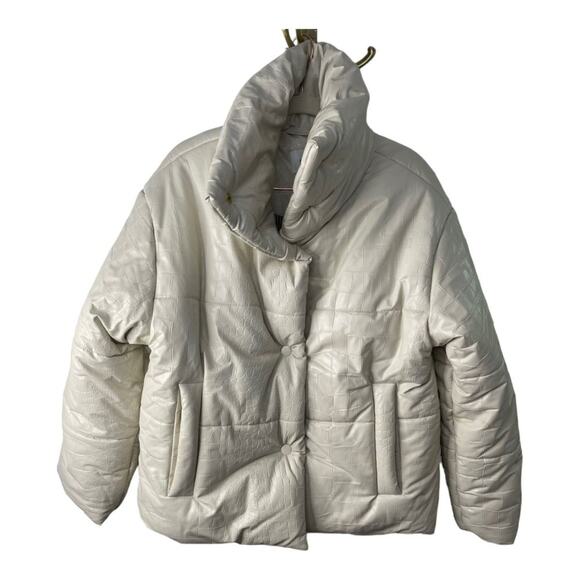 Nanushka Hide Okobor Alt-Leather Textured Puffer Jacket Cream White Size XS - Picture 2 of 16